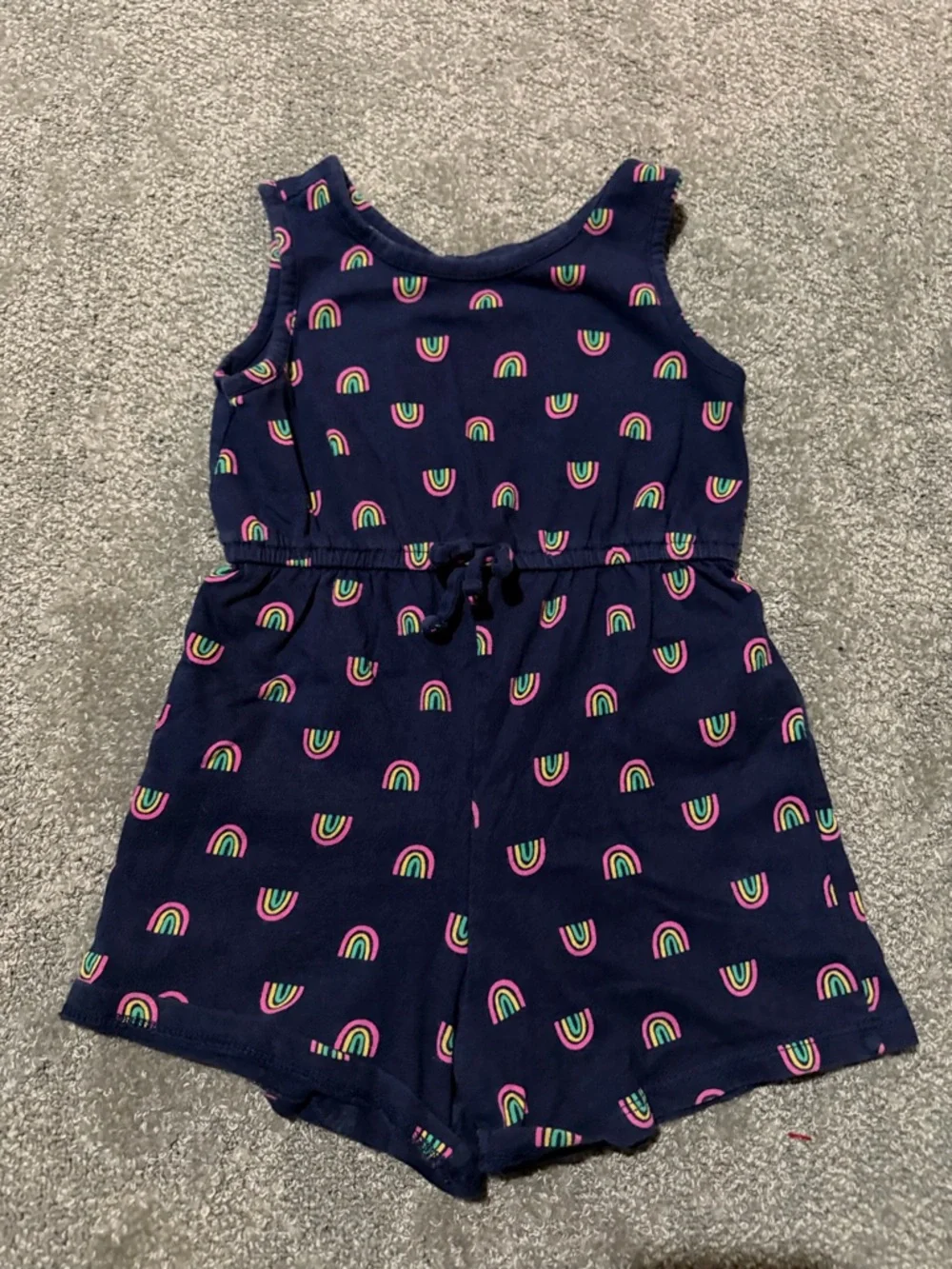 Old Navy 4T navy blue sleeveless‎ romper with rainbows and front tie so cute